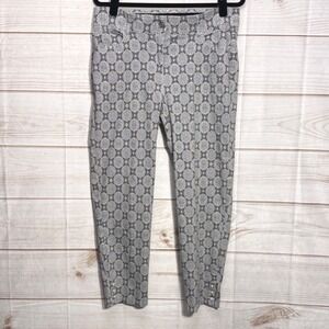 Verve Blues Womens Size 14 Black White Medallion Floral Ankle Pants Pearl Detail